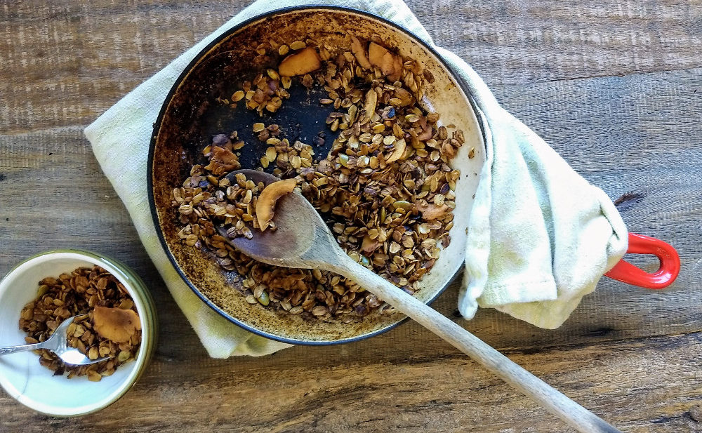 granola in a skillet