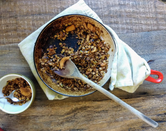 granola in a skillet