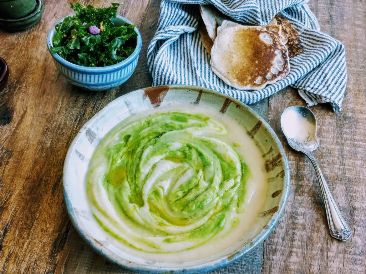 Celeric Soup with Garlic Parsley Drizzle happy eats healthy