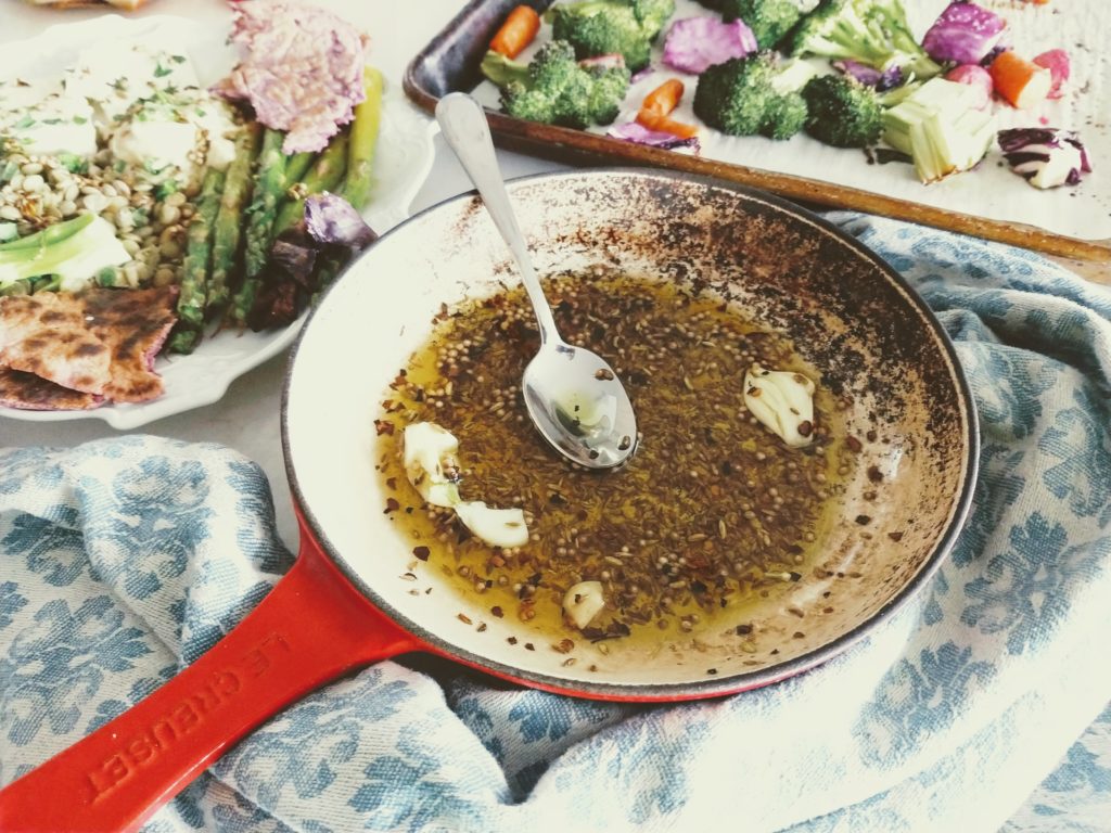 Cumin, coriander and fennel spiced oil.