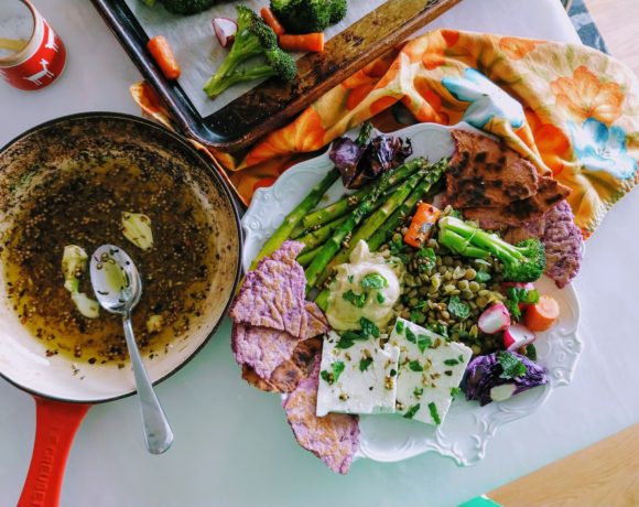 lentil platter with feta