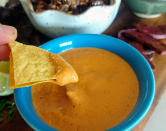 Red pepper sauce with a chip