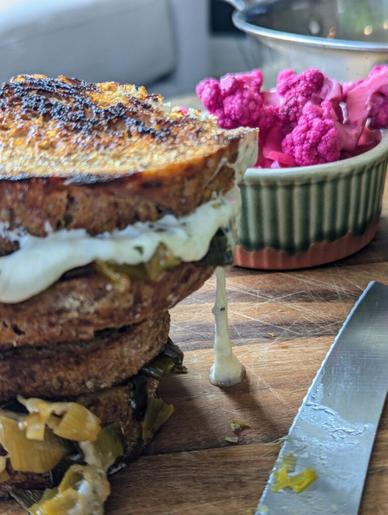 wine braised leek Grilled Cheese