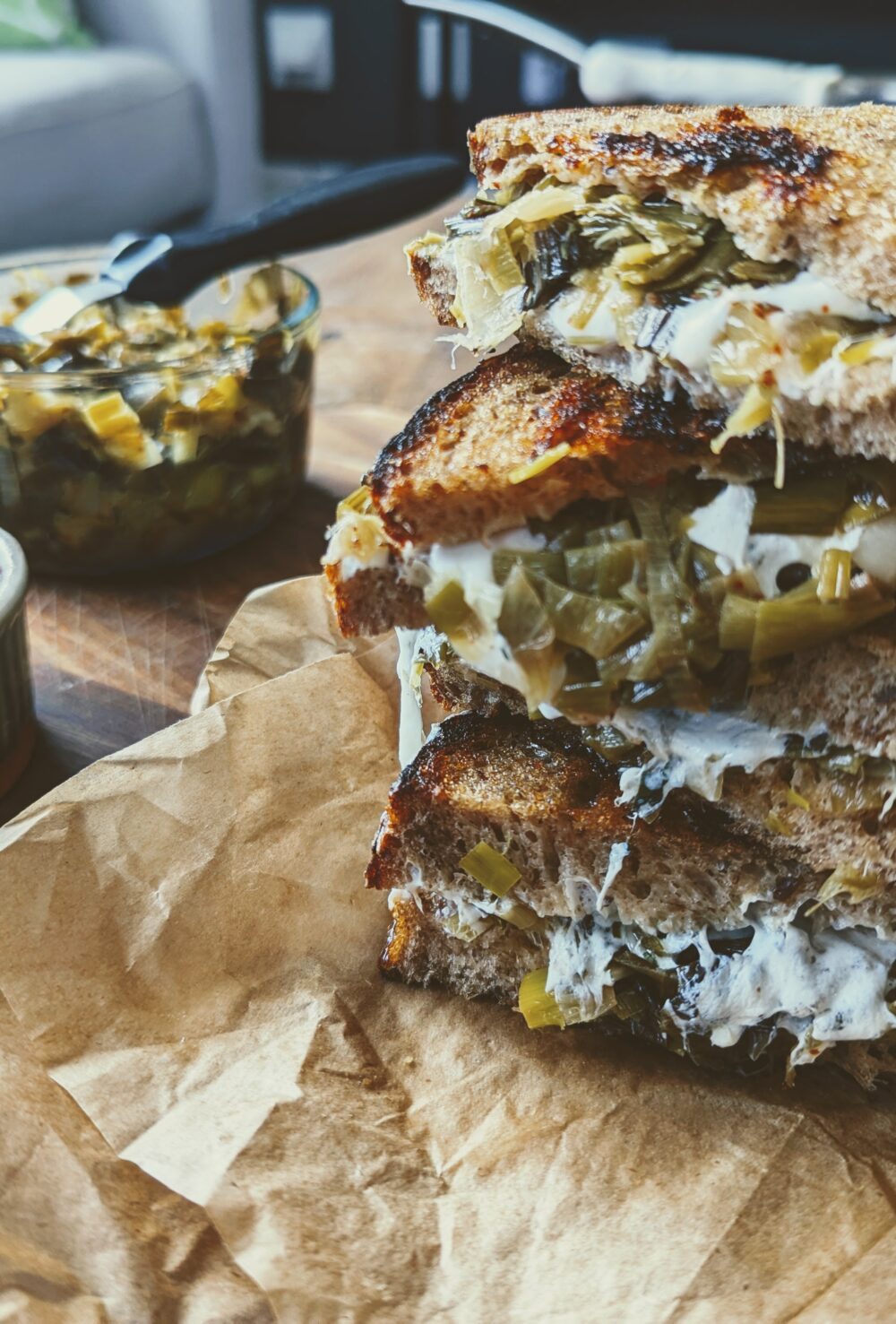 Green leek grilled cheese