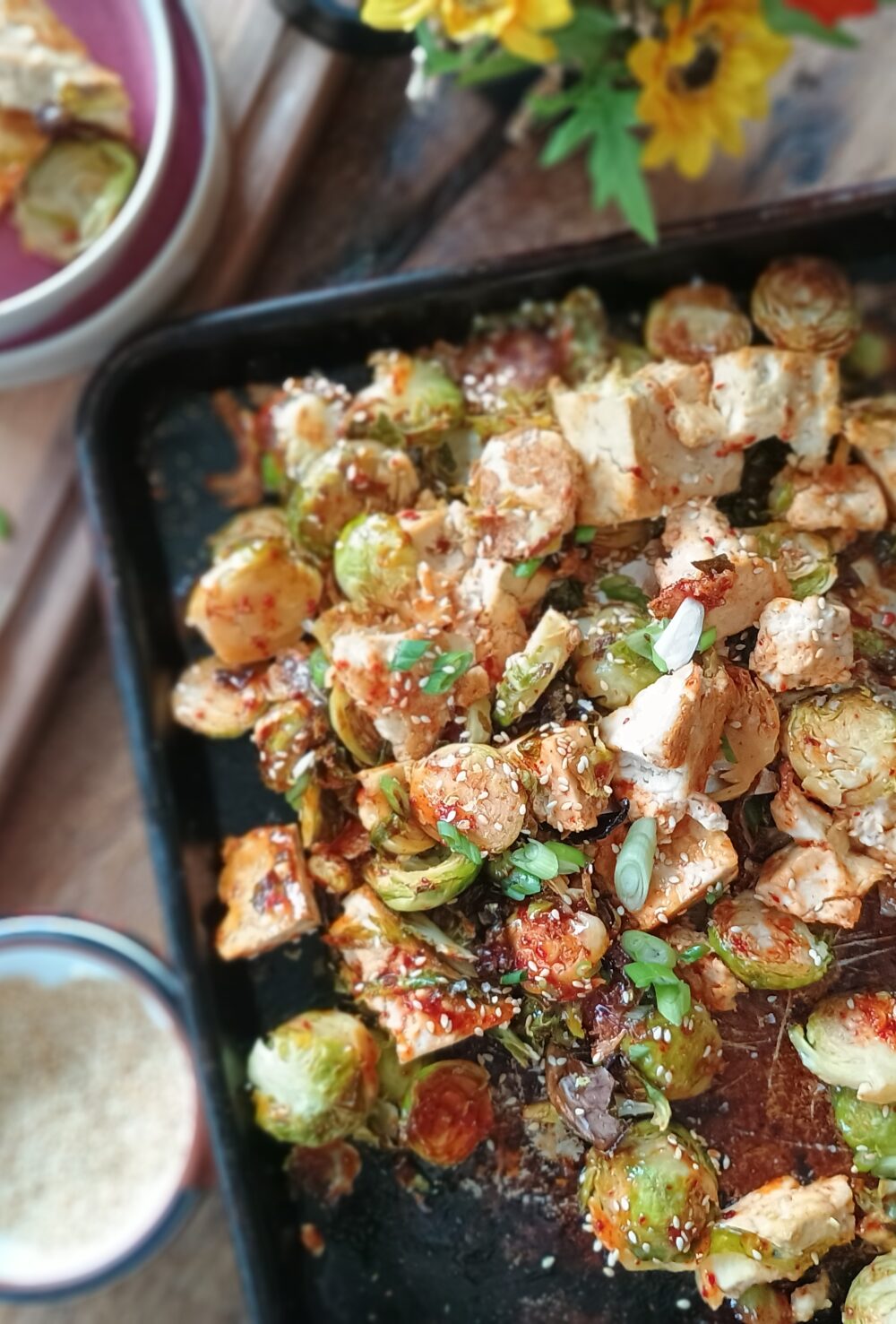 Roasted Gochujang Tofu and Brussel Sprouts