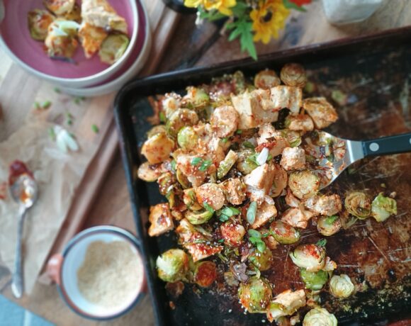 Roasted Gochujang Tofu and Brussel Sprouts