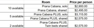 Thailand retreat room rates