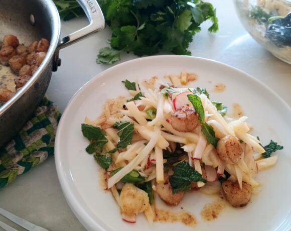 scallops with miso slaw